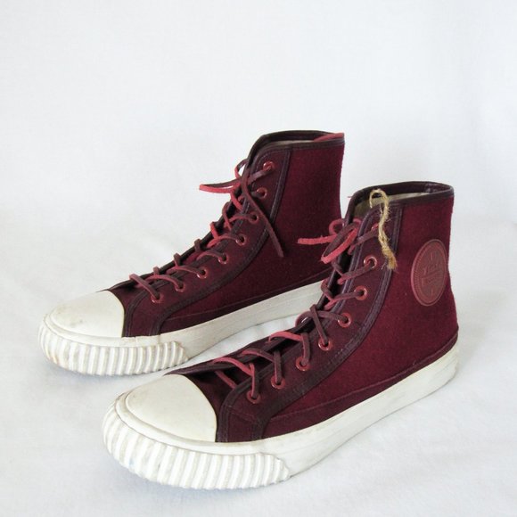 BATA BULLETS Hi Top Wool Leather Sneakers in Maroon Red Size Mens 8, Womens 9 - Picture 2 of 16